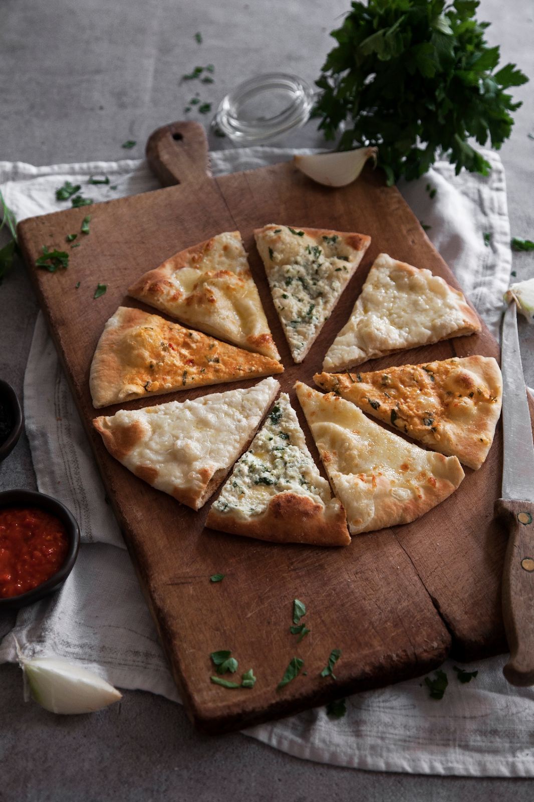 Golden four-cheese pizza fresh from the oven