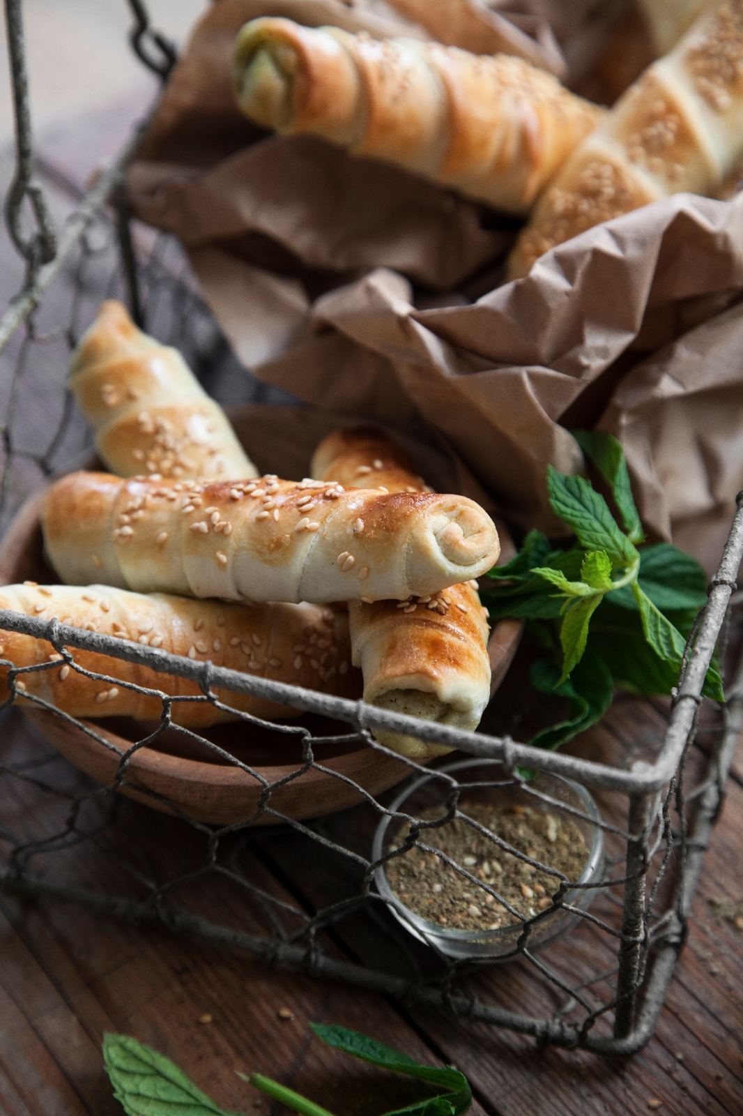 Golden sesame sambousek fresh from the oven